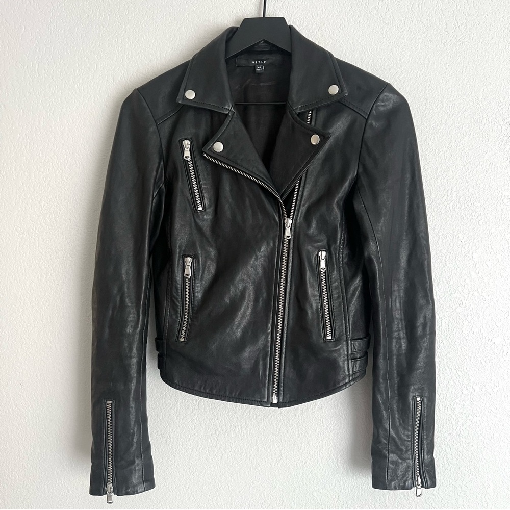 DSTLD Women’s Leather Biker Jacket with Silver Hardwear Size XS Black